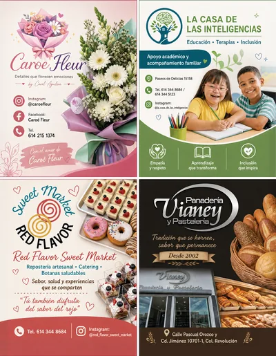 Página con cuatro cuartos de página publicados en Social Magazine